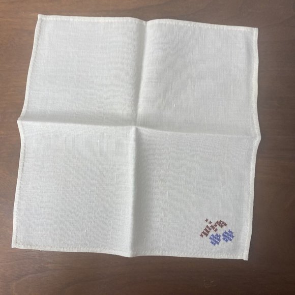 Vintage Ivory Napkins Linen Floral Embroidered Purple Tea Towel Set 4 - Picture 2 of 7